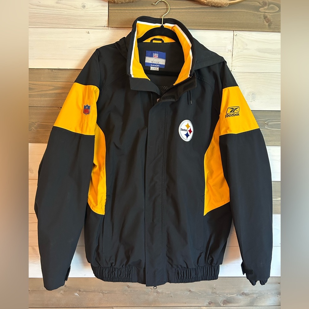 Pittsburgh Steelers Reebok Black and Yellow Windbreaker Hooded Zip Jacket